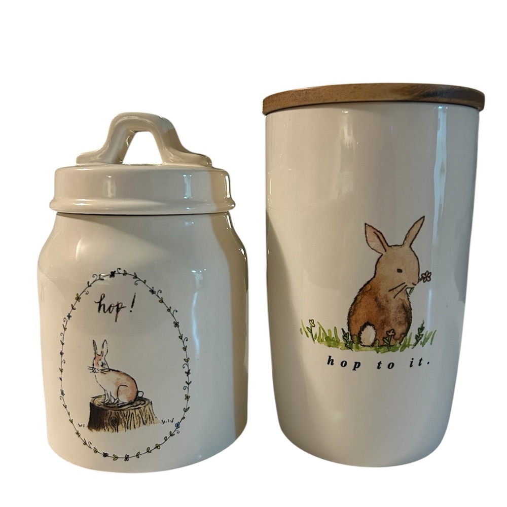 Rae Dunn White Ceramic Canister Set with Bunny Design